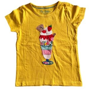 NWT. Mini Boden Sweetcorn Yellow Ice Cream Appliqué Kids’ T-Shirt, Size 4-5y